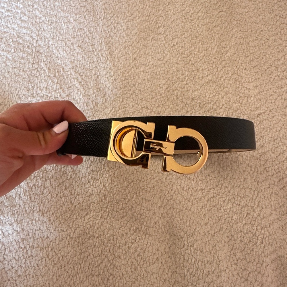 Salvatore Ferragamo Black and Gold Buckle Belt